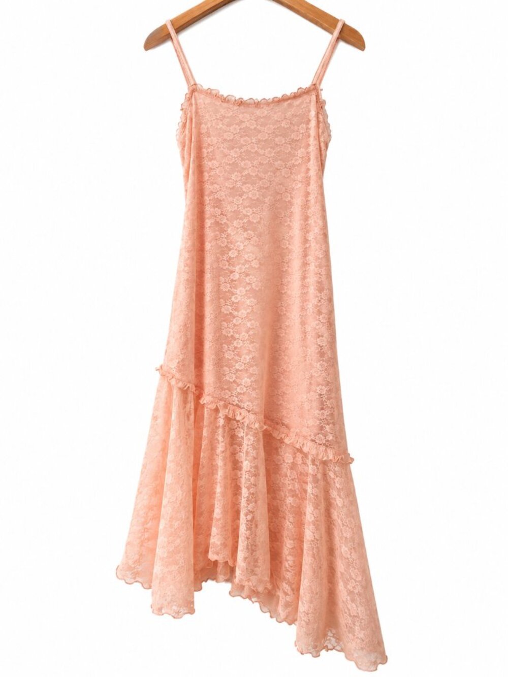 NWT Old Navy Peach Floral Lace Fit & Flare Midi Dress Asymmetrical Coquette M